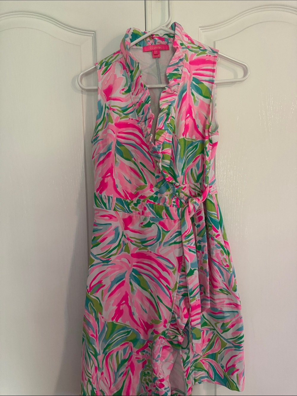 Lilly Pulitzer Sz Xs Bright Floral Sleeveless Wrap Dress - Pink & Green
